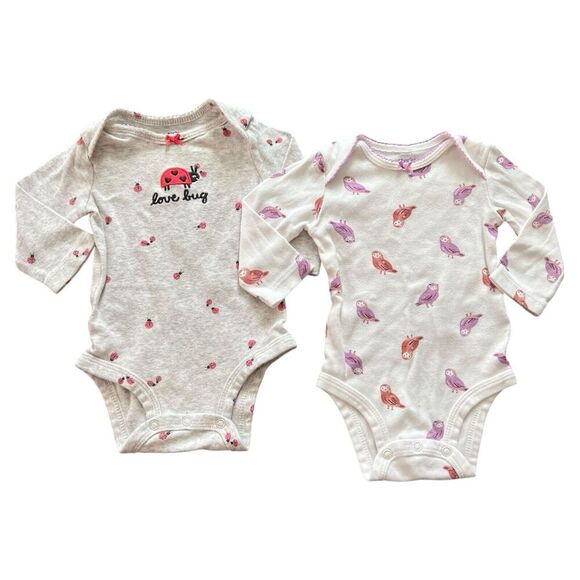 Carter's Bodysuits Baby Girls Size 3M  Long Sleeve Set of 2 - Picture 1 of 7